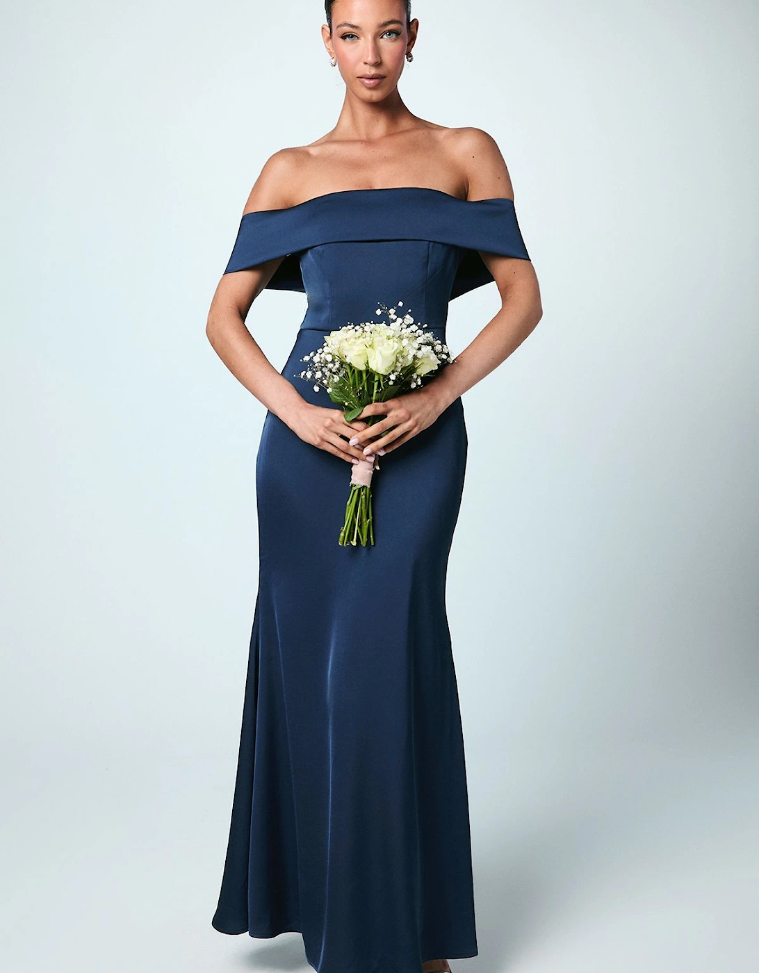 Satin Bardot Maxi Bridesmaid Dress, 2 of 1
