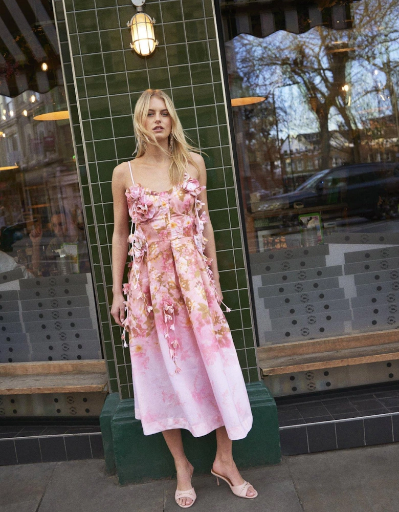 3d Floral Midi Dress