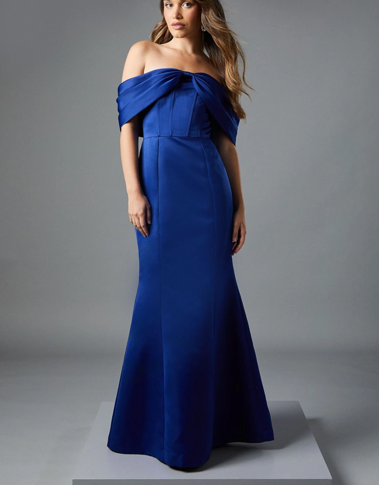 Bardot Bow Effect Fishtail Maxi Occasion Dress
