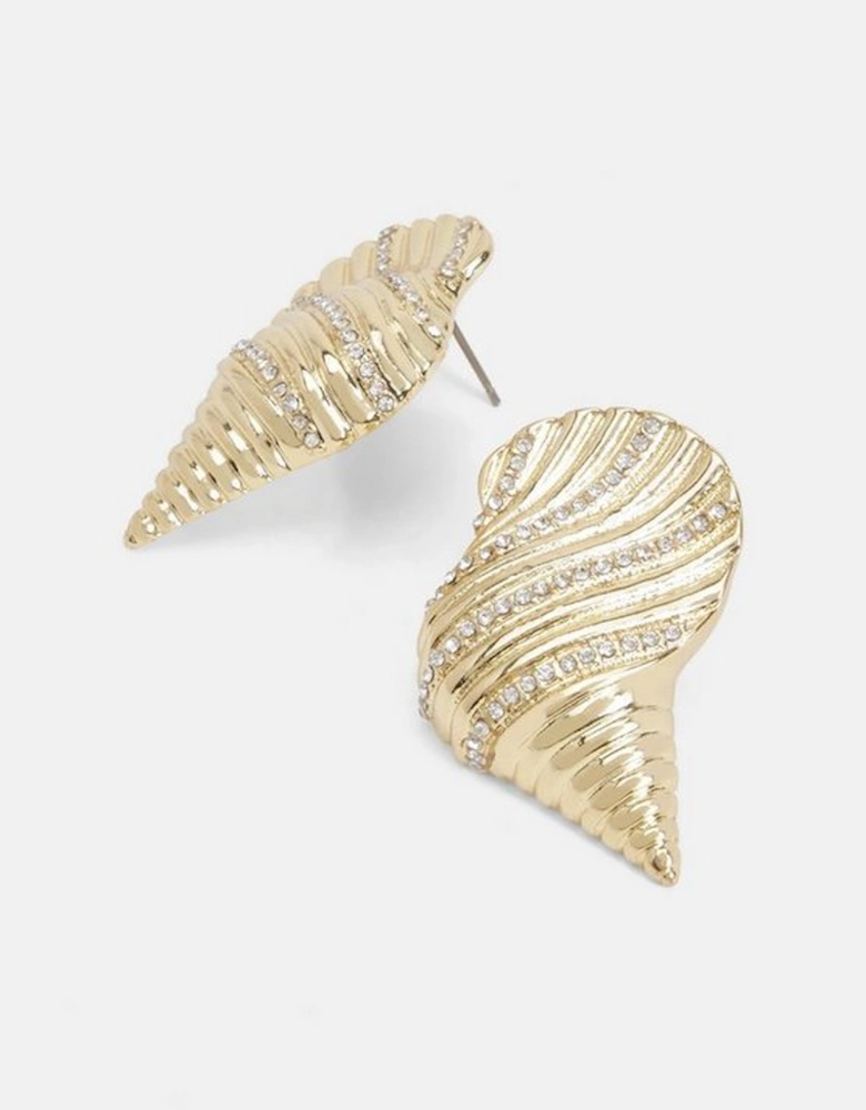Gold Diamante Detail Shell Statement Earrings