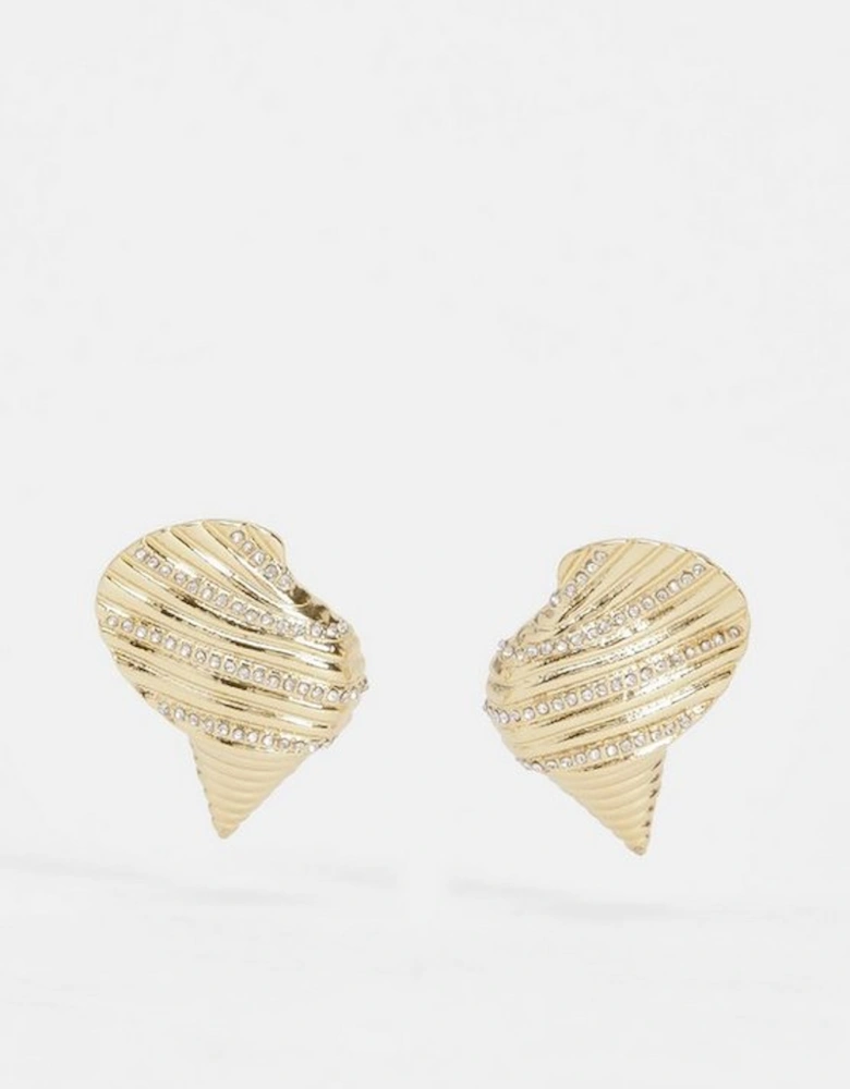 Gold Diamante Detail Shell Statement Earrings