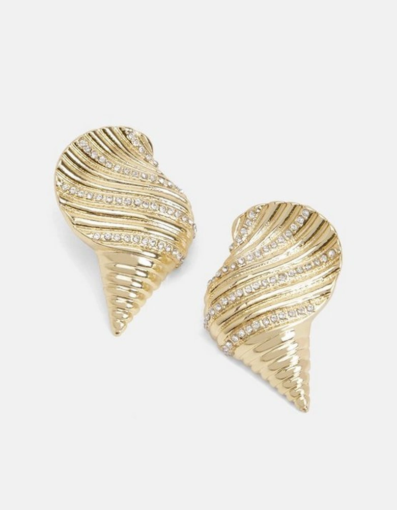 Gold Diamante Detail Shell Statement Earrings
