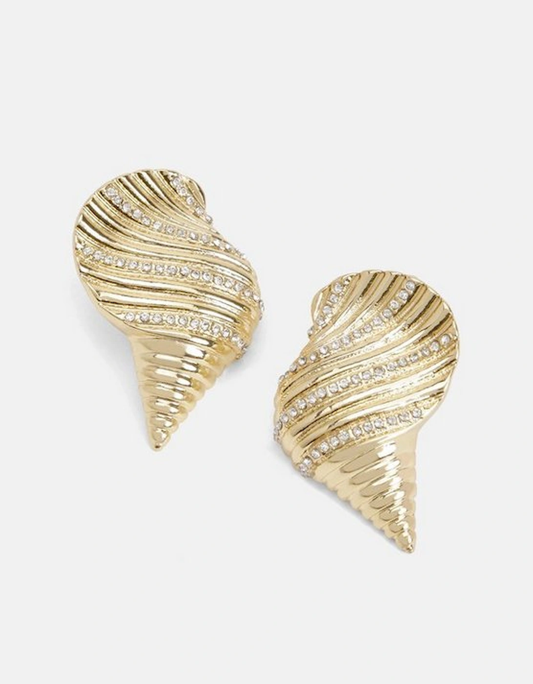 Gold Diamante Detail Shell Statement Earrings