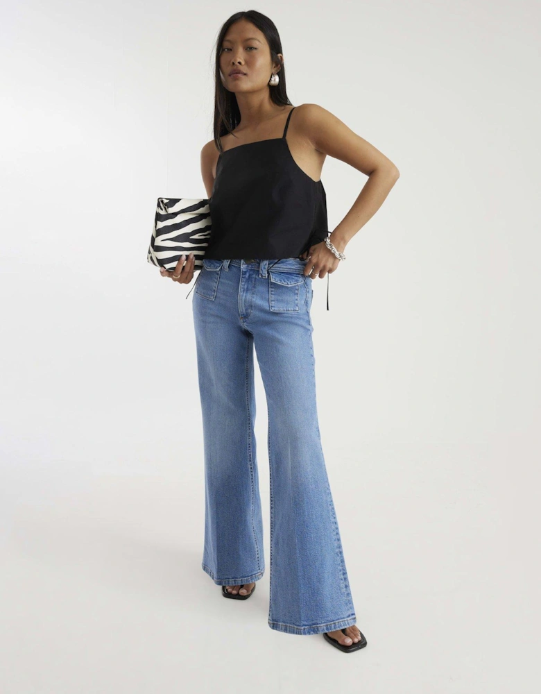 Petite Denim High Waisted Relaxed Flare Jeans