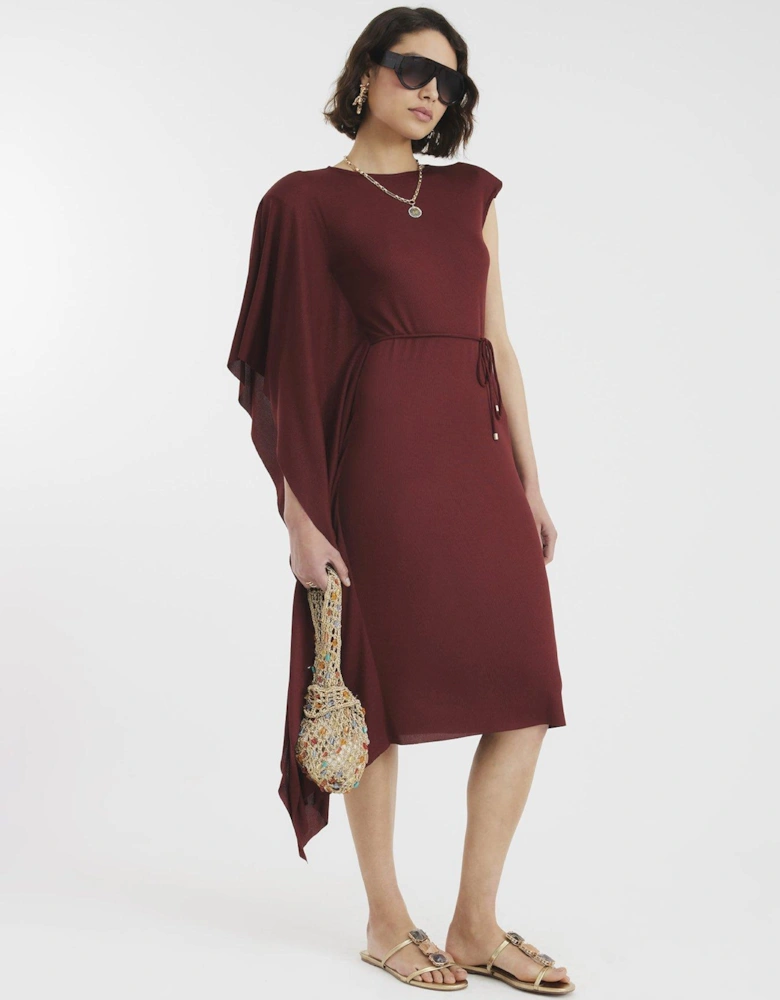 Cape Ribbed Belted Midi Dress