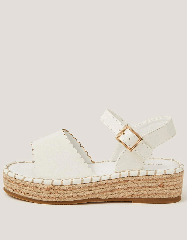 Girls Scallop Edge Espadrilles - White