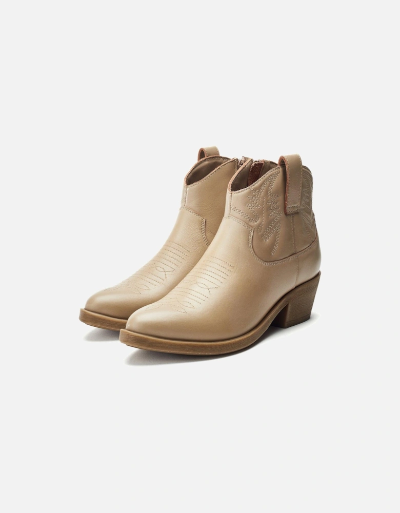 Bracknell Leather Western Boots - Cream