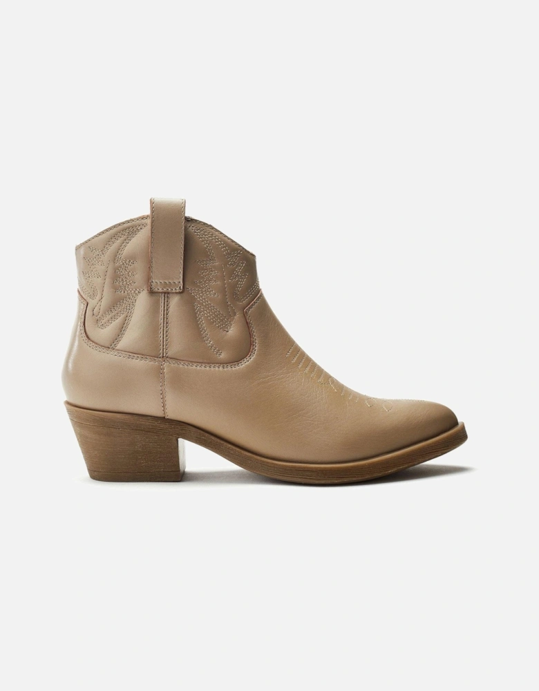Bracknell Leather Western Boots - Cream