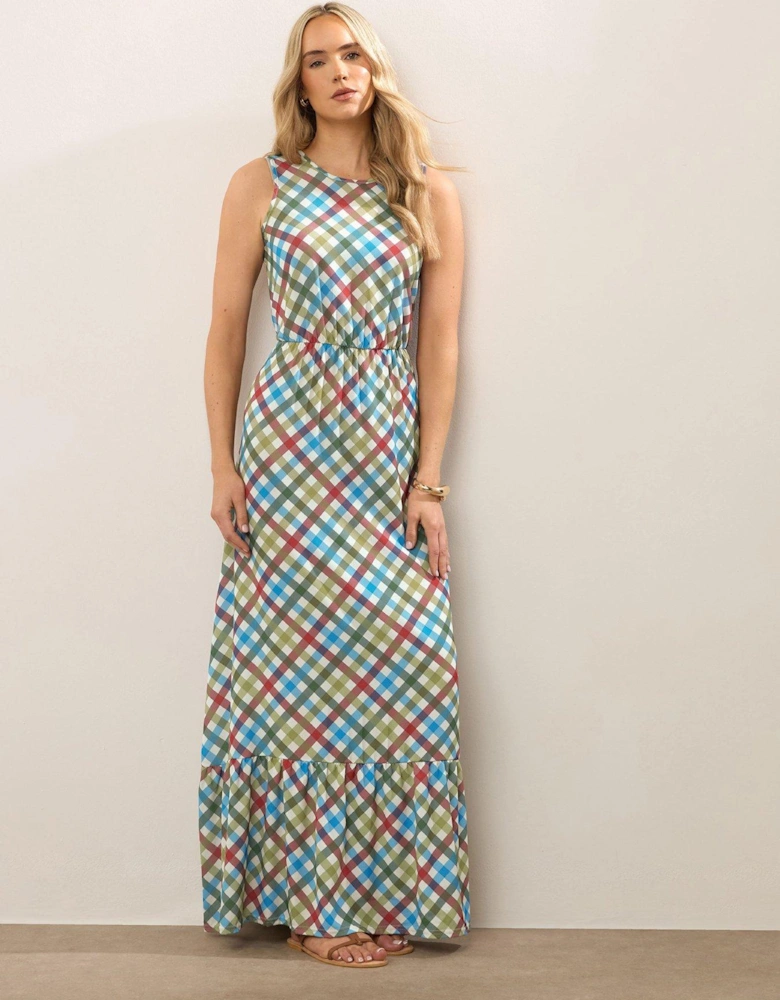 Check Sleevless Maxi Dress