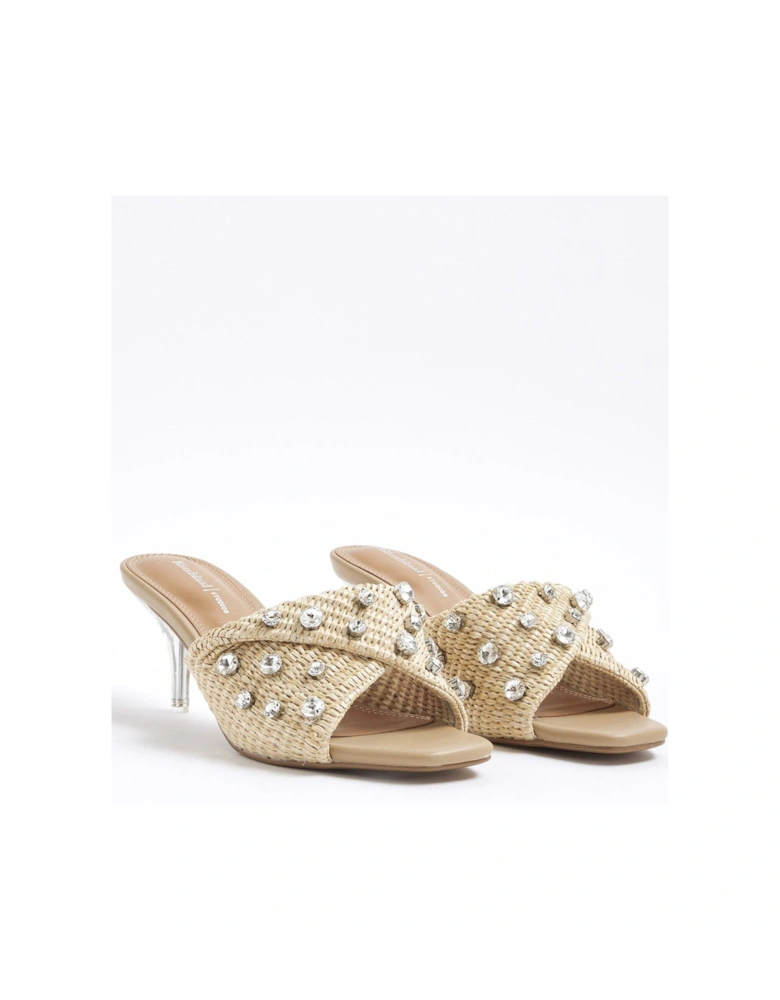 Raffia Twist Heeled Mule Sandals