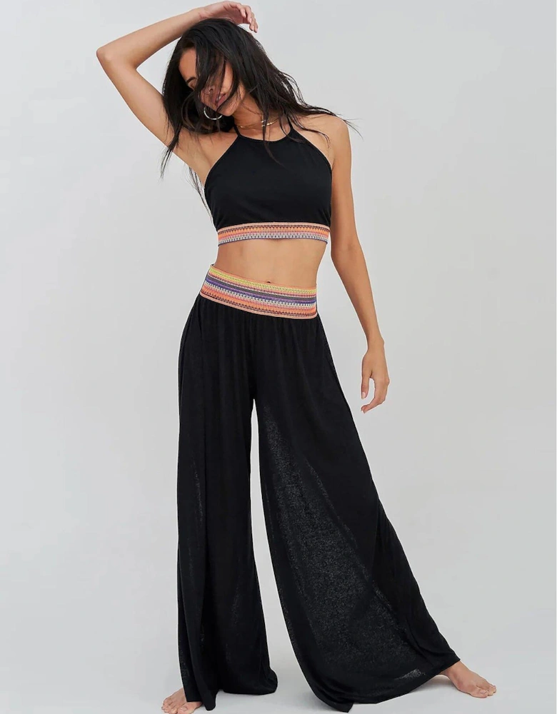 Halter Top & Wide Leg Pants Set - Black
