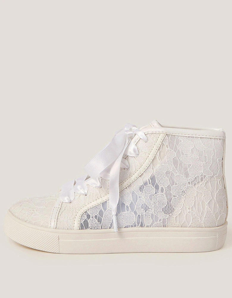 Girls Lace High-Top Trainers - Light Cream