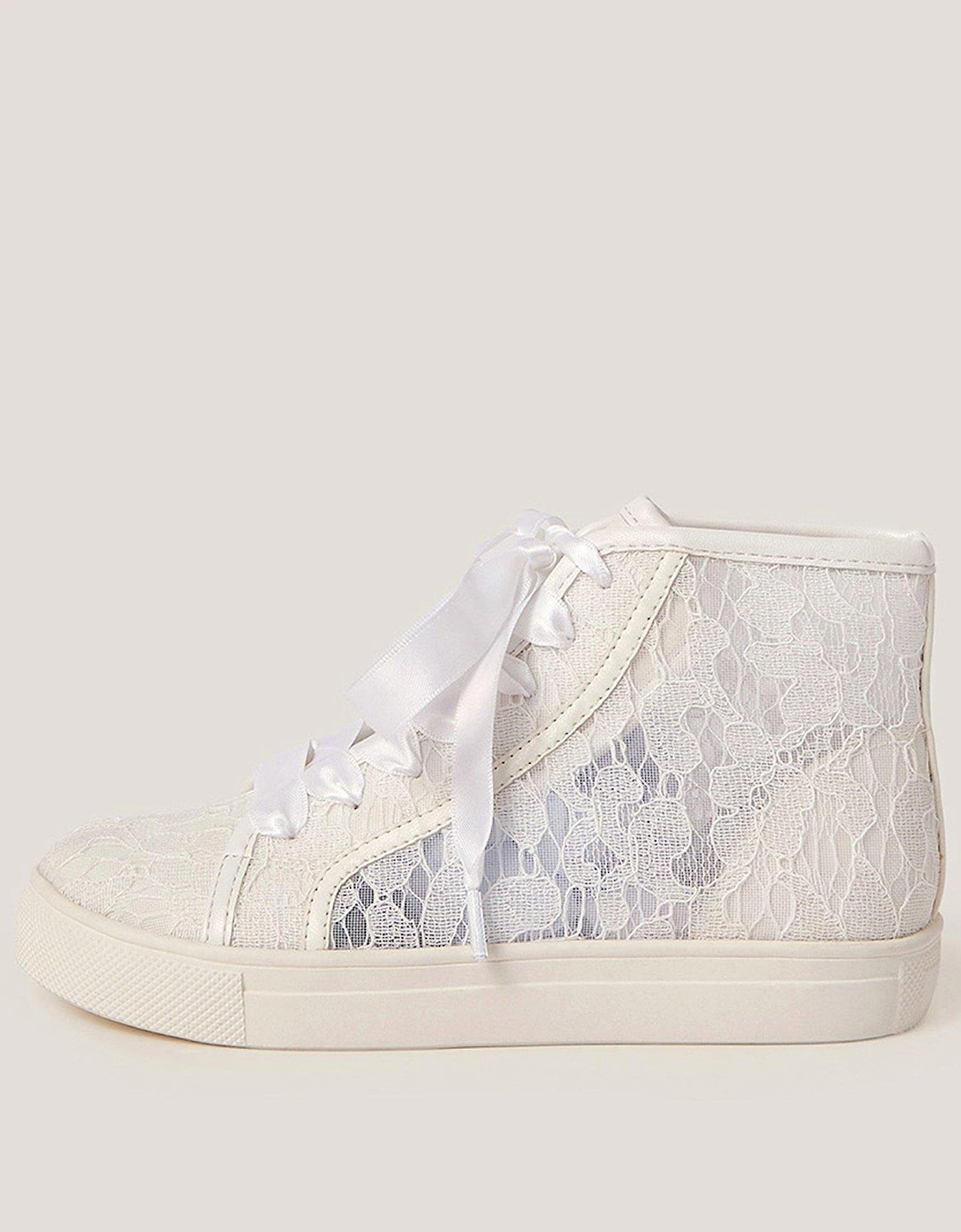 Girls Lace High-Top Trainers - Light Cream, 2 of 1