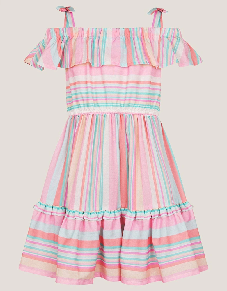 Girls Pastel Striped Woven Dress - Multi