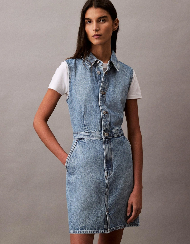 Sleeveless Denim Mini Dress - Blue