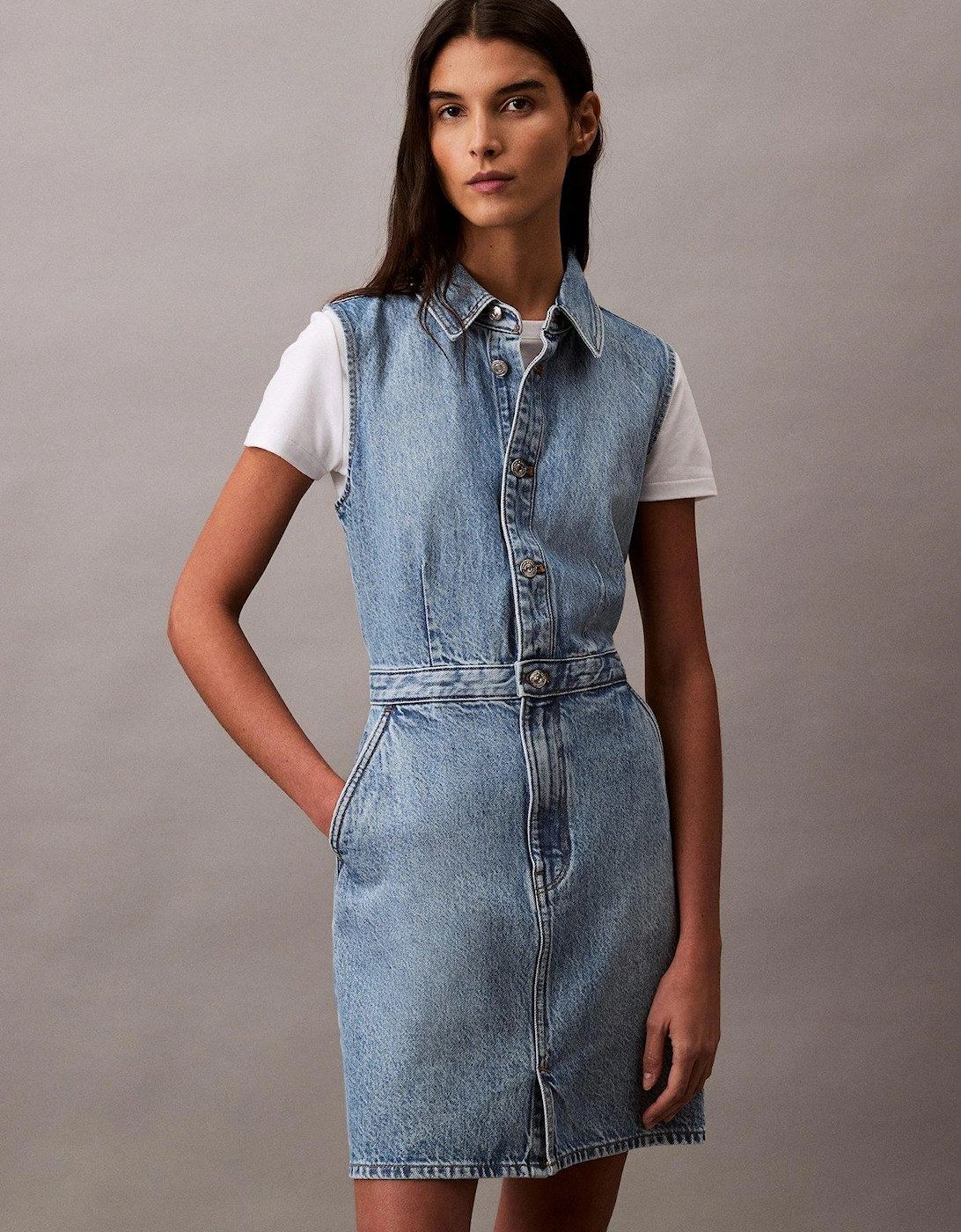 Sleeveless Denim Mini Dress - Blue, 2 of 1