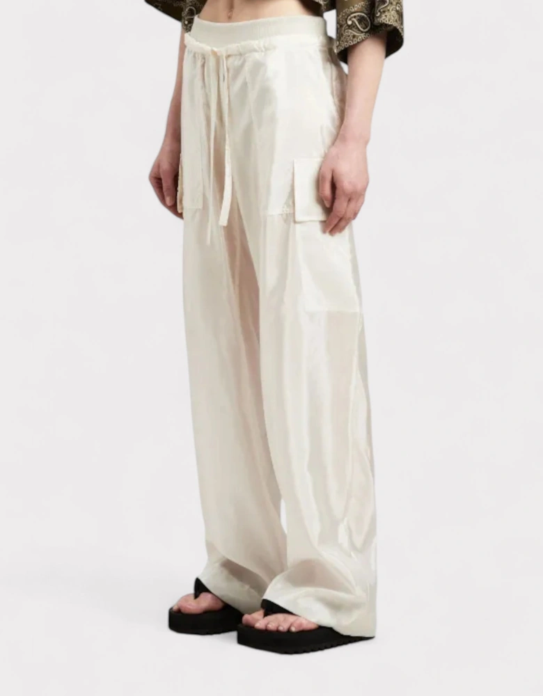 Satin Parachute Trousers White
