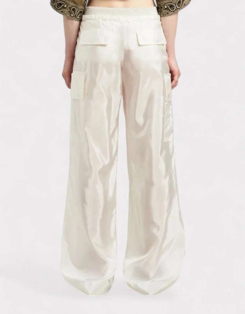 Satin Parachute Trousers White