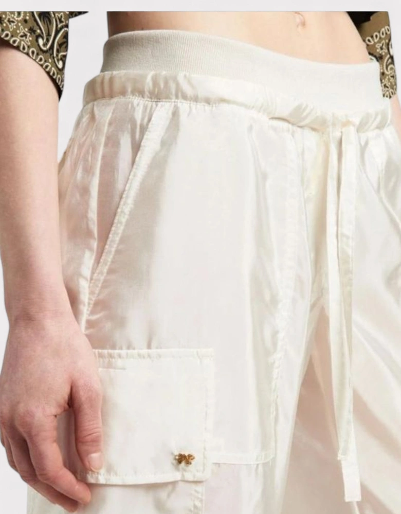 Satin Parachute Trousers White