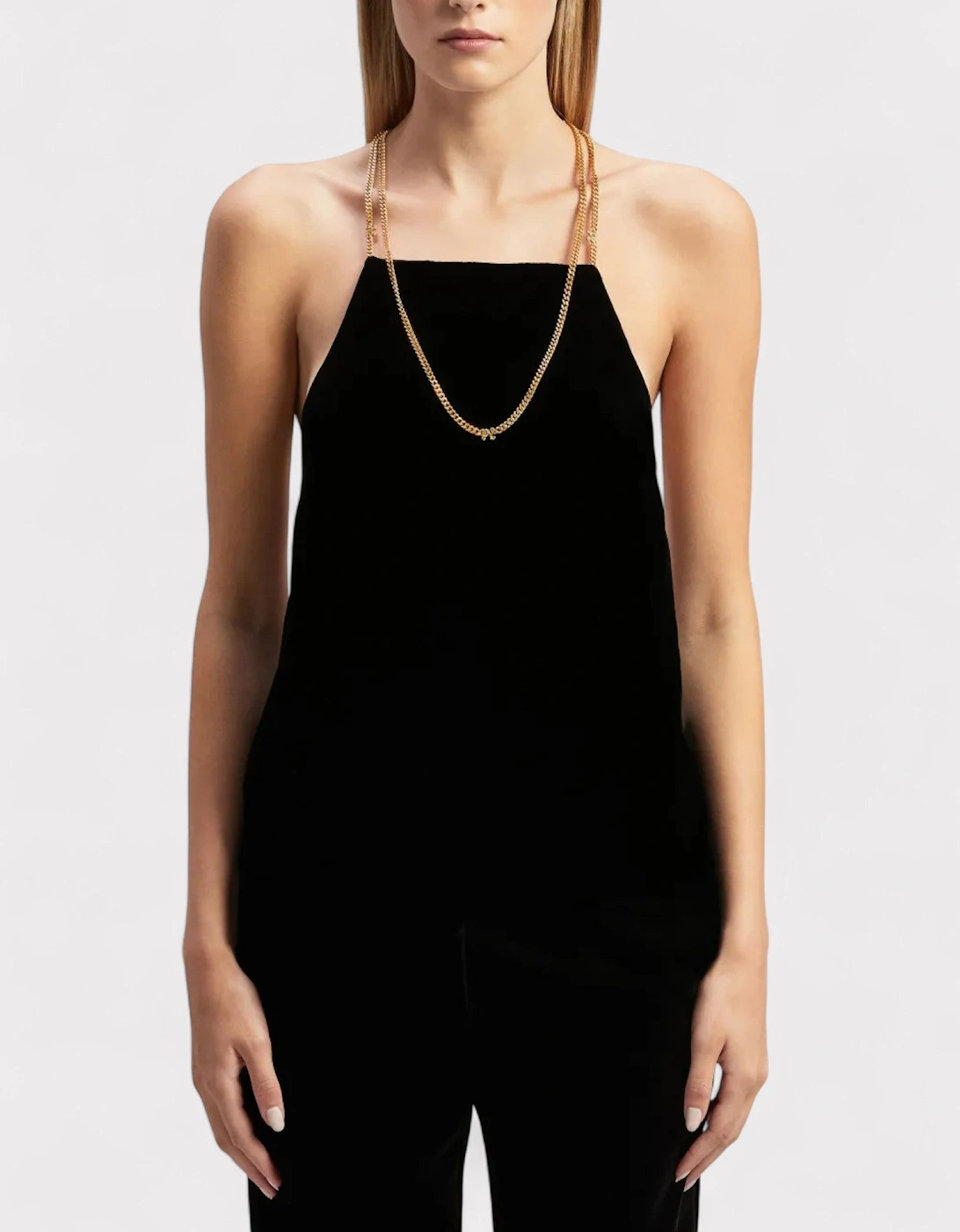 Chain Velvet Top Black