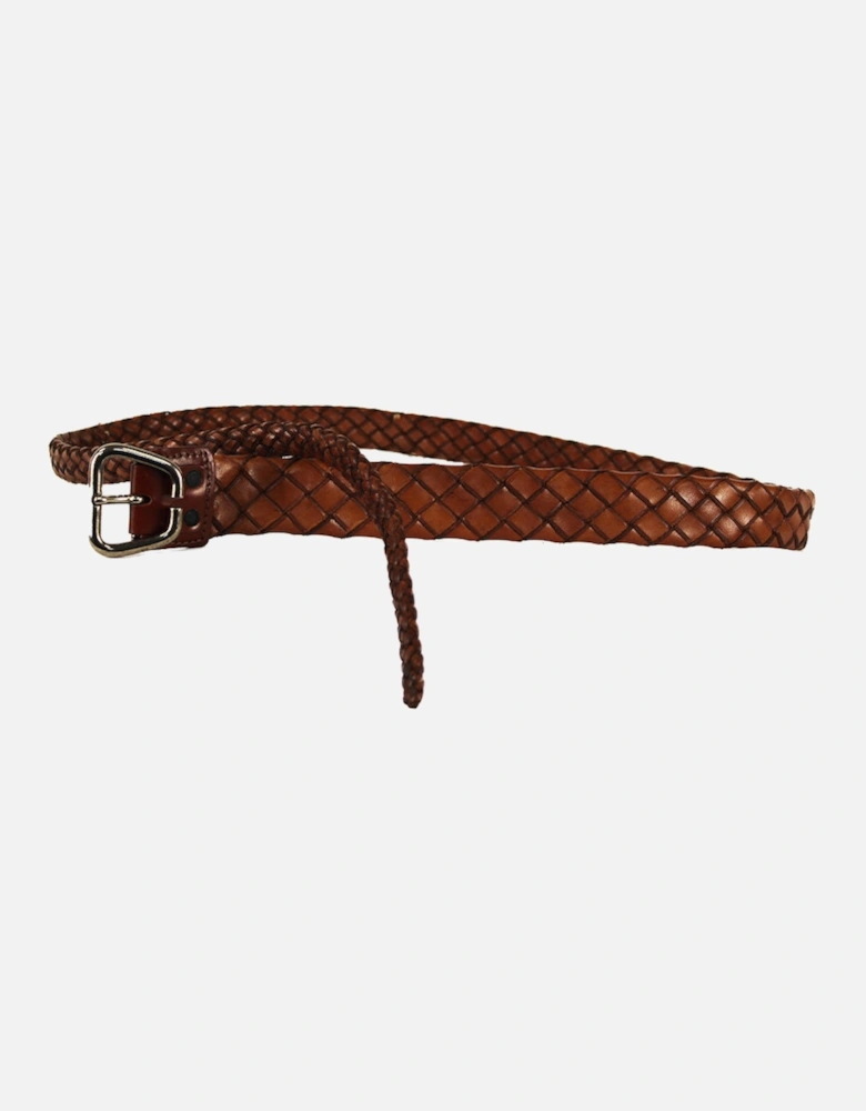 Narrow Rats Tail Woven Leather Belt, Brown
