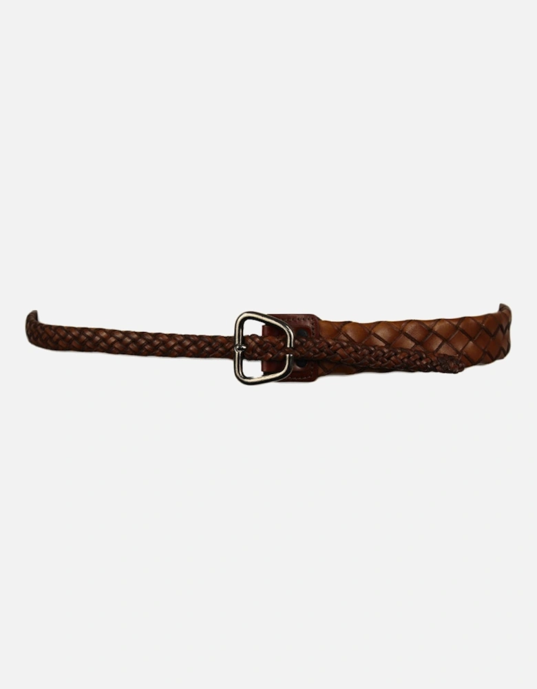 Narrow Rats Tail Woven Leather Belt, Brown