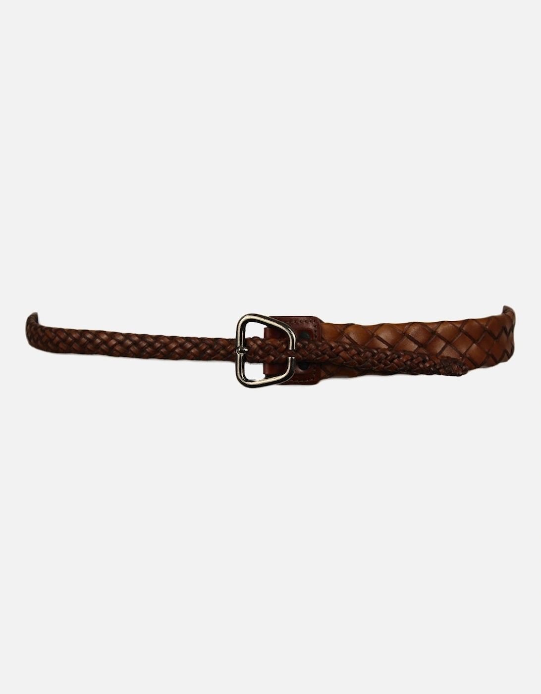 Narrow Rats Tail Woven Leather Belt, Brown