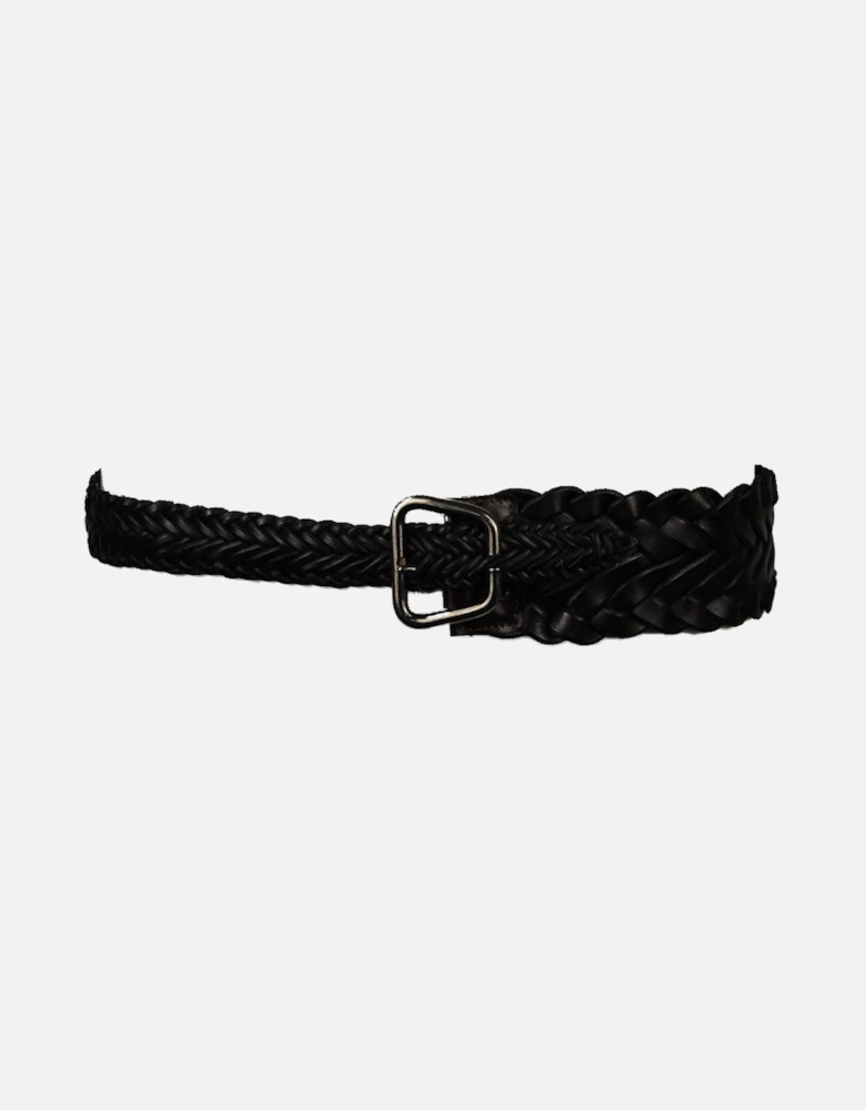 Wide Woven Leather Belt, Brown