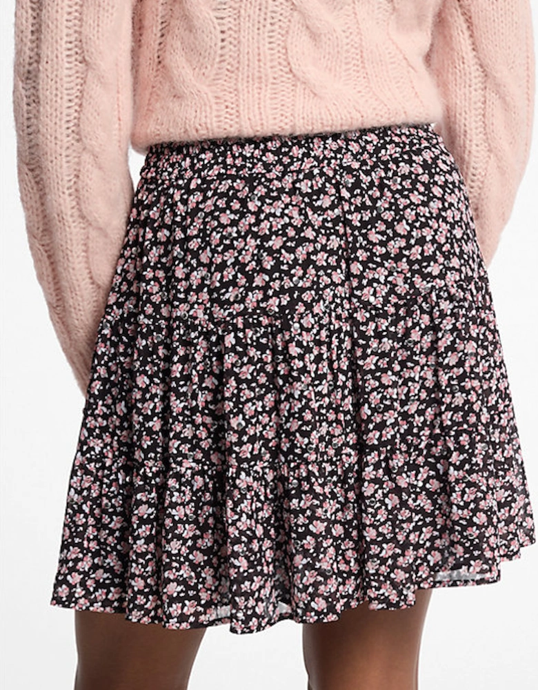 Studded Floral Print Georgette Tiered Skirt
