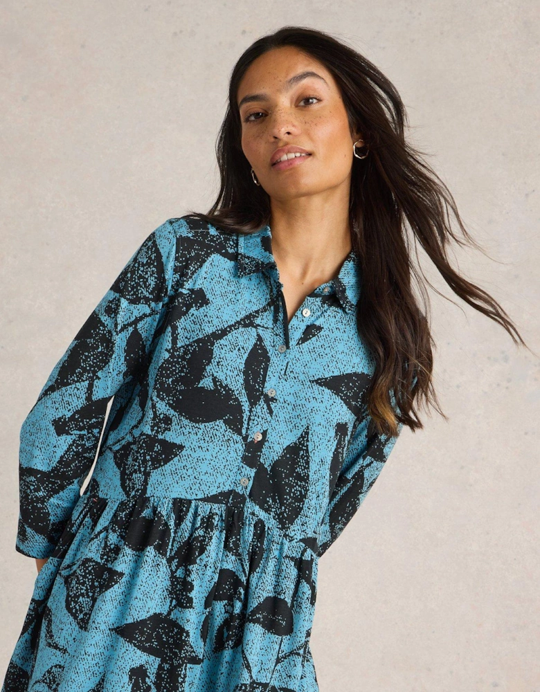 Everly Jersey Shirt Dress - Blue