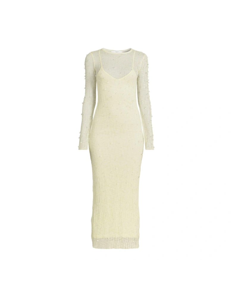 Beaded Long Sleeve Knitted Dress - Green