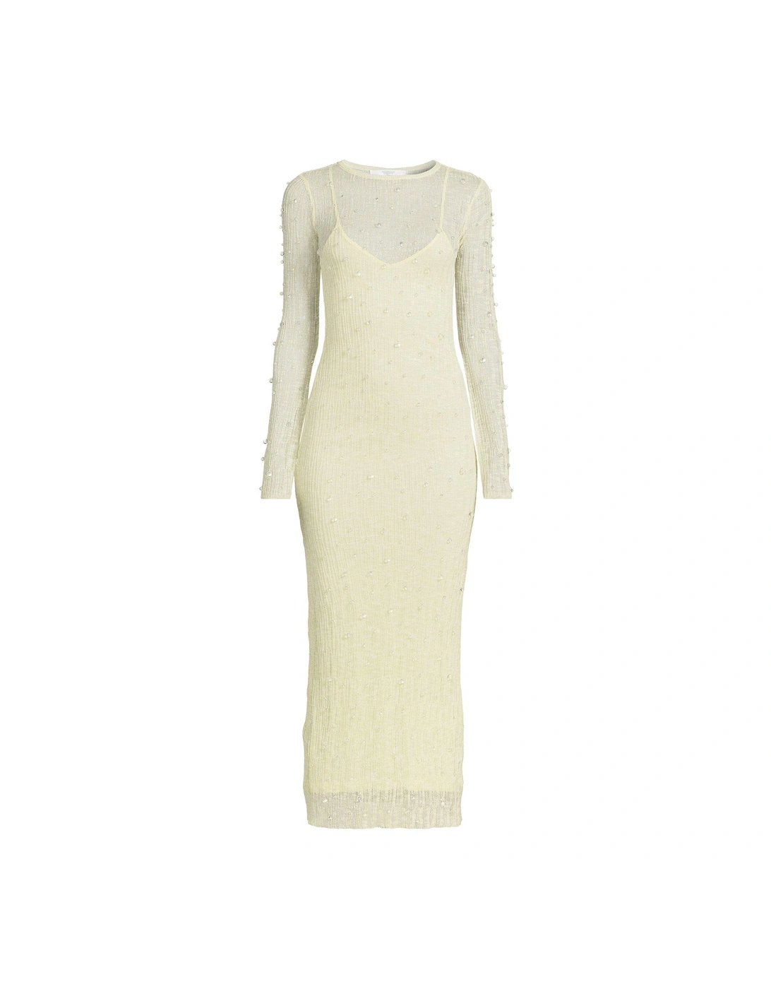 Beaded Long Sleeve Knitted Dress - Green