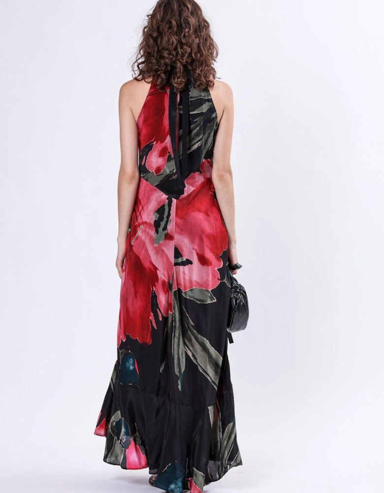 Valeria Column Maxi Dress With Large Floral Print - Pink
