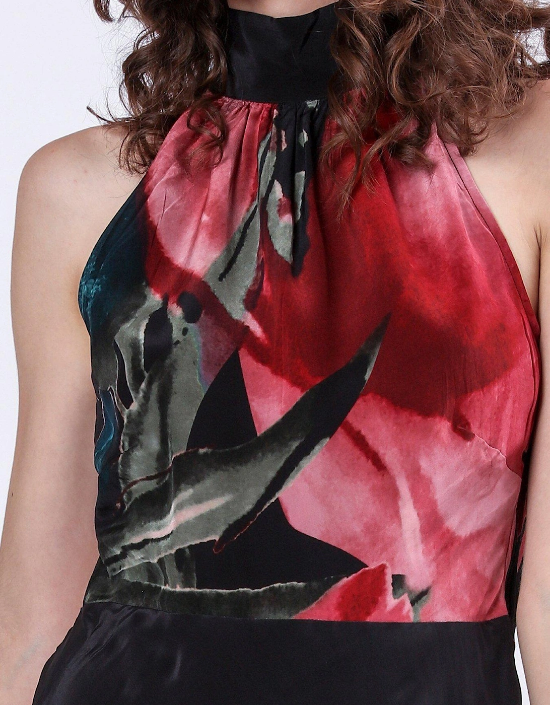 Valeria Column Maxi Dress With Large Floral Print - Pink