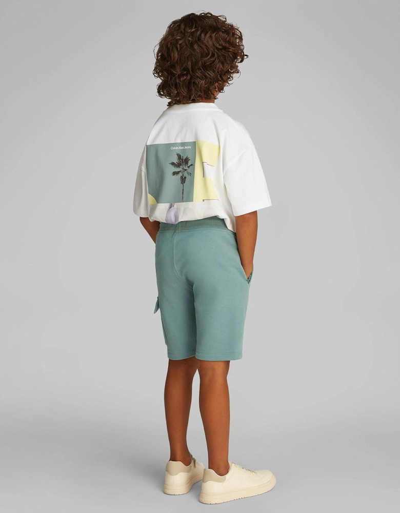 Boys Peached Terry Cargo Short - Green