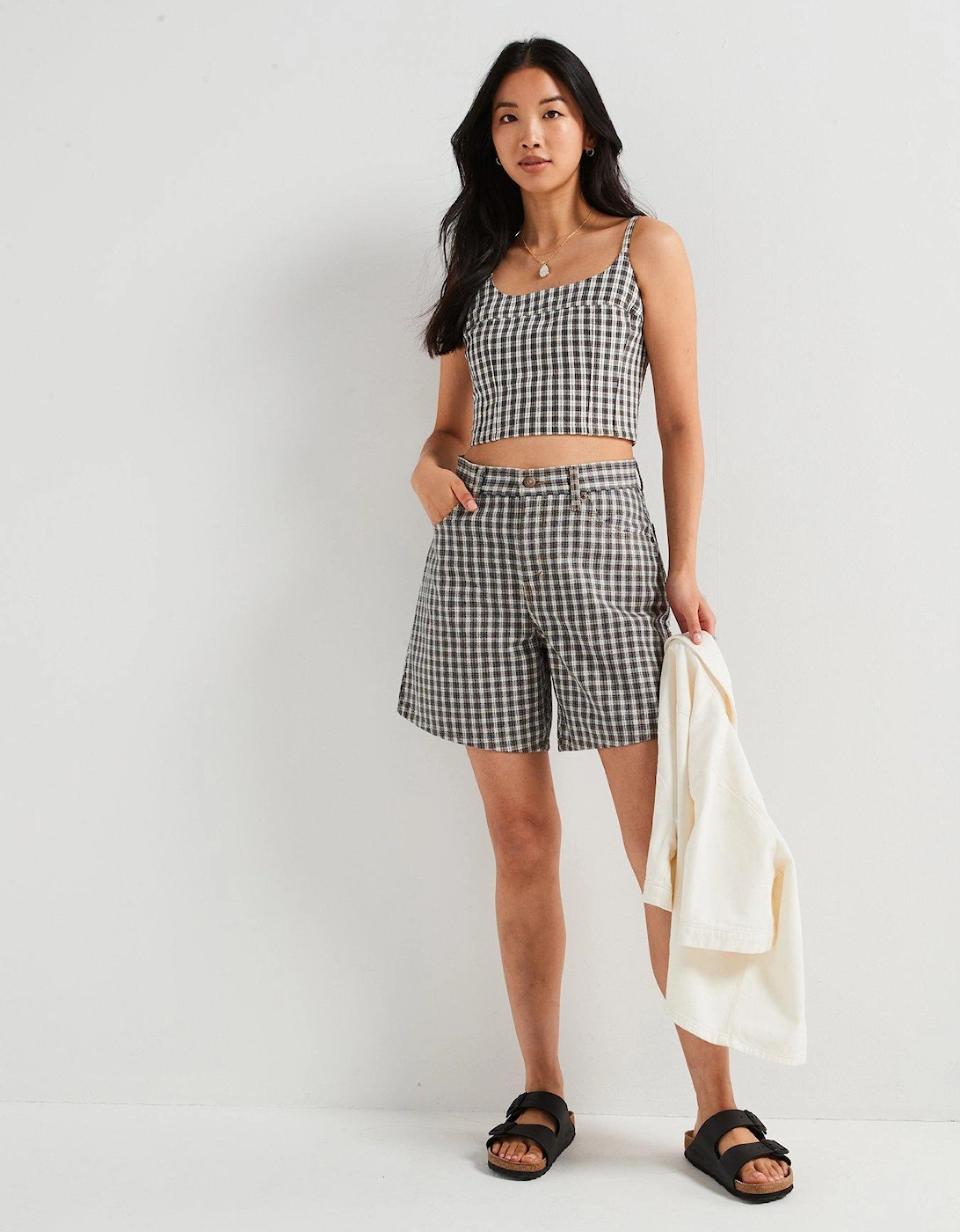 Jadine Denim Cami - Milo Mini Plaid Egret