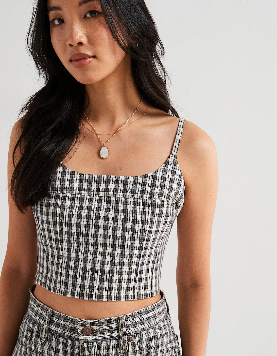 Jadine Denim Cami - Milo Mini Plaid Egret
