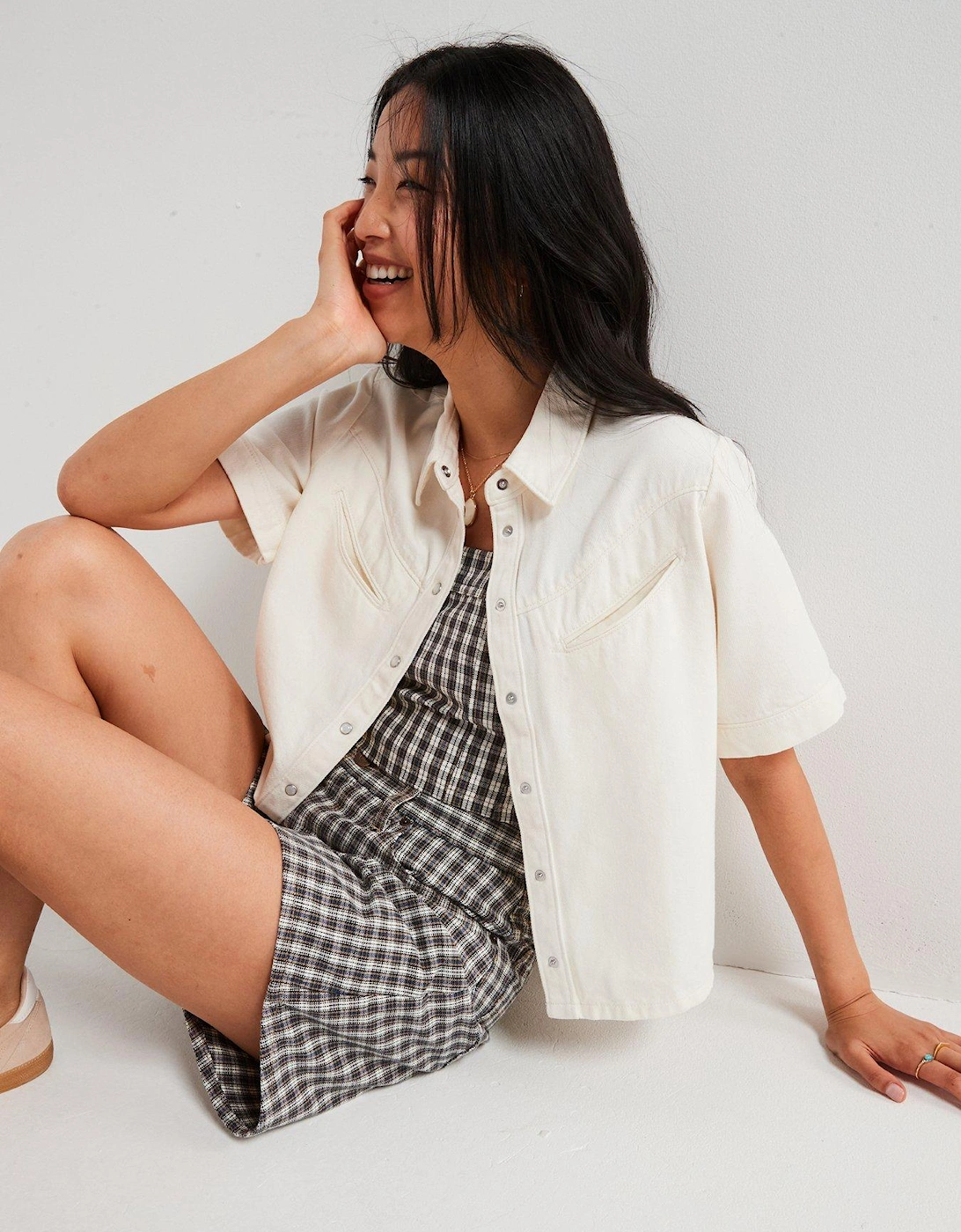 Jadine Denim Cami - Milo Mini Plaid Egret