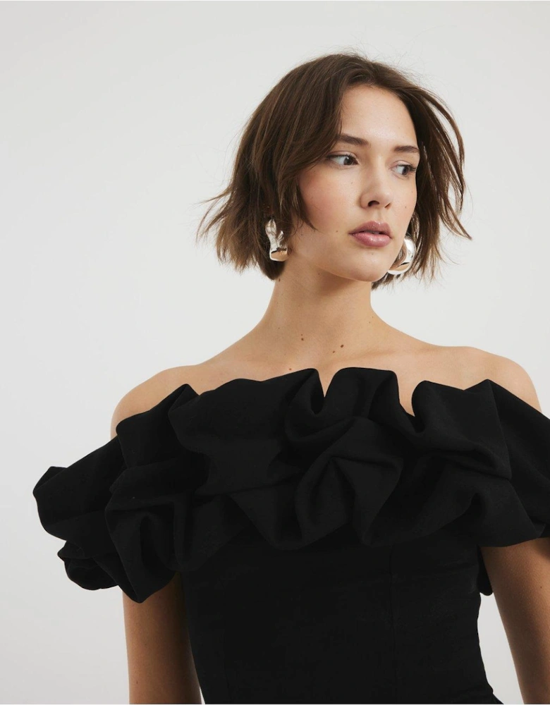 Ruffle Bardot Top - Black