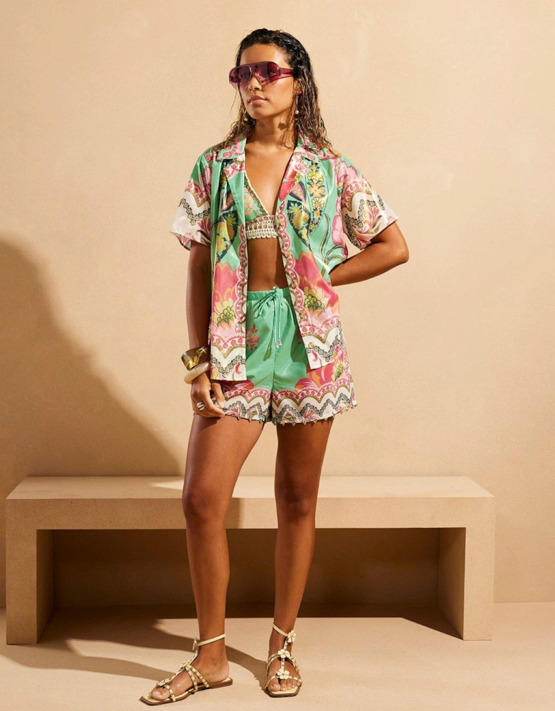 Del Maar Floral Resort Shirt - Light Green