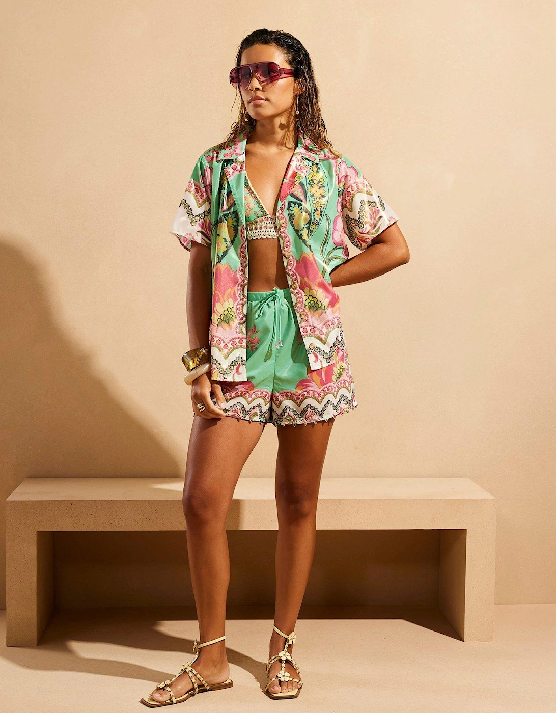 Del Maar Floral Resort Shirt - Light Green
