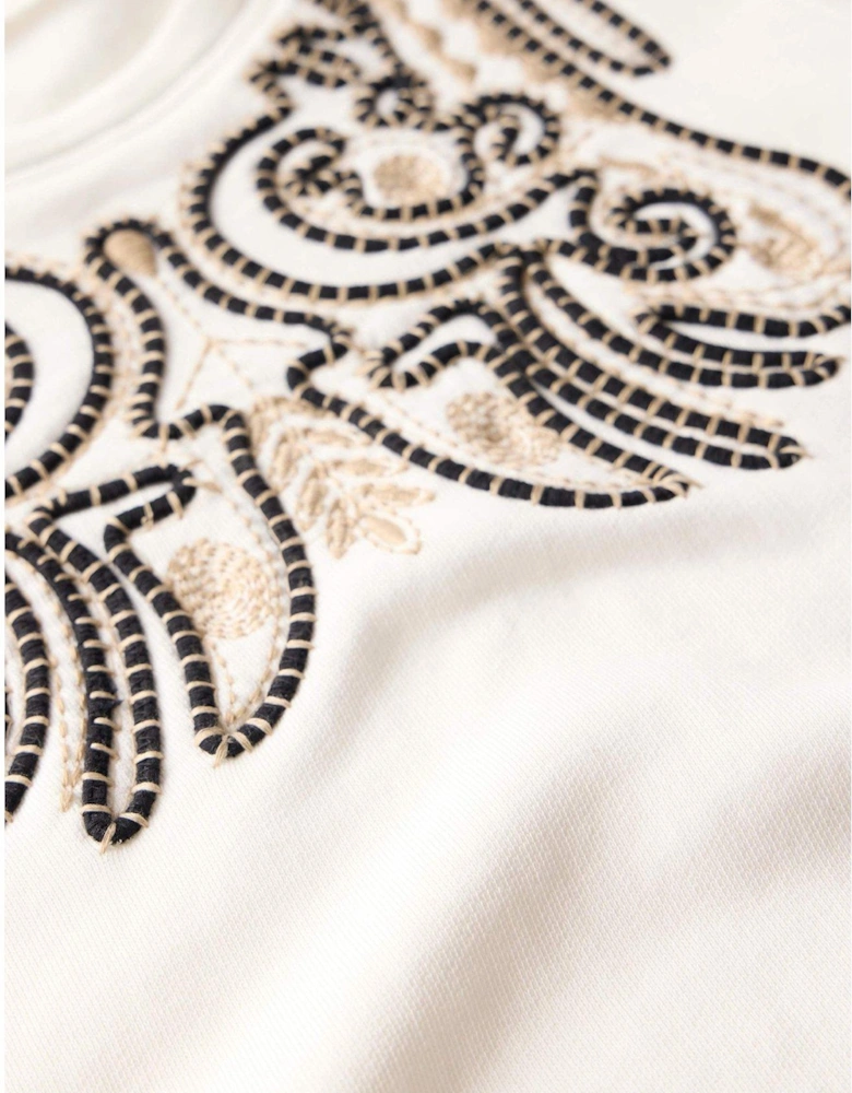 White Embroidered Sweatshirt - Cream