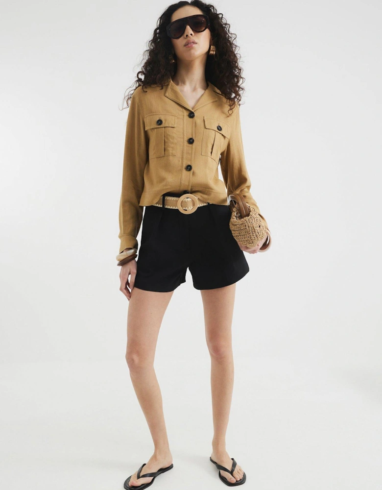 Structured Raffia Shorts - Black