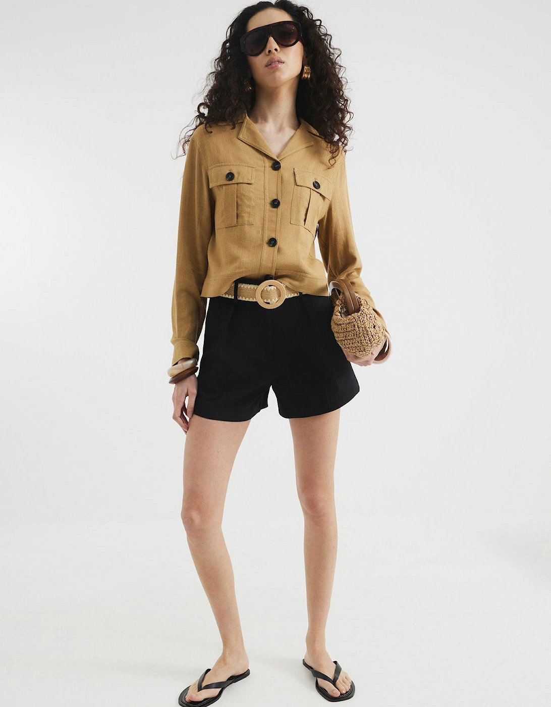 Structured Raffia Shorts - Black