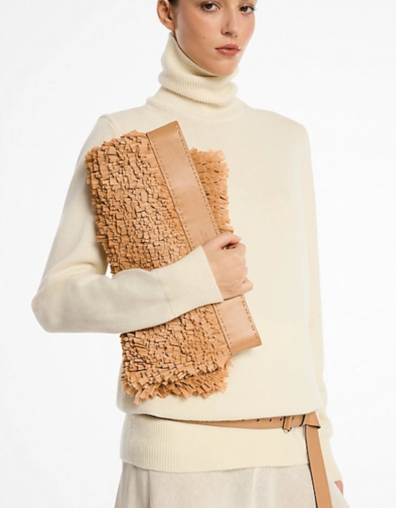 Sorrento Hand-Stitched Fringe and Leather Foldover Clutch