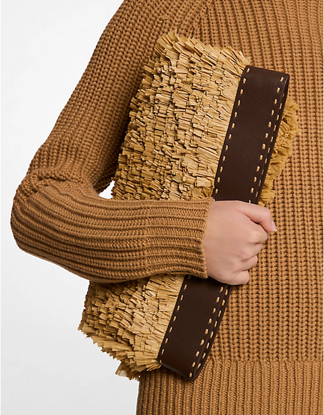 Sorrento Hand-Stitched Fringe and Leather Foldover Clutch