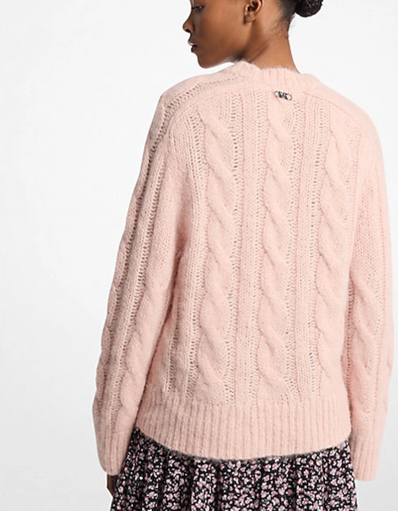 Cable Knit Nylon and Alpaca Blend Sweater