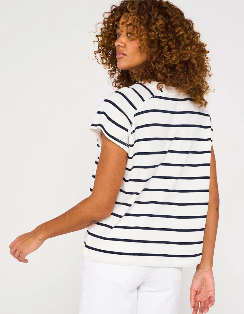 Cap Sleeve Stripe T-Shirt - Navy