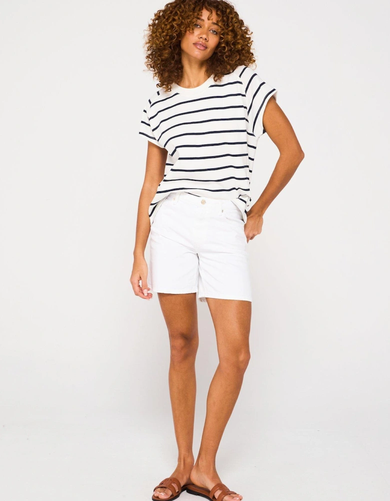 Cap Sleeve Stripe T-Shirt - Navy