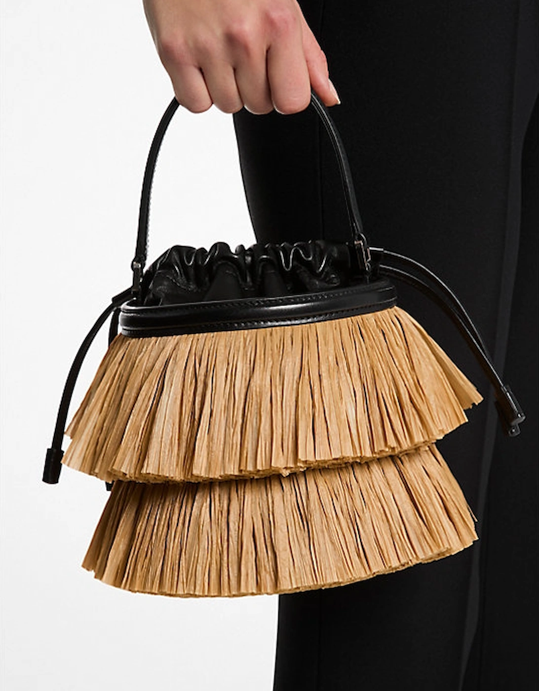 Ischia Mini Leather and Fringe Bucket Bag